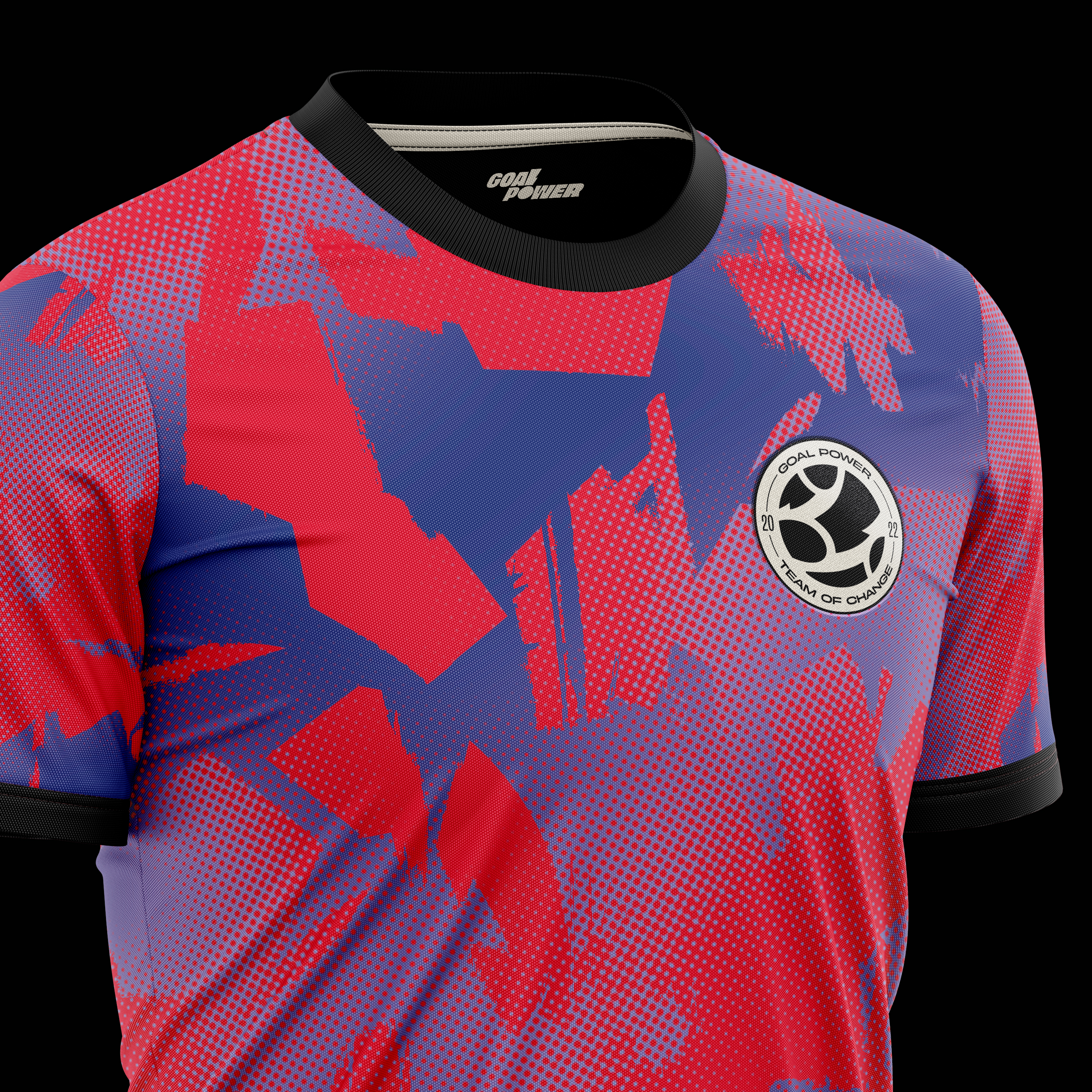 A colourful, textured branded t-shirt