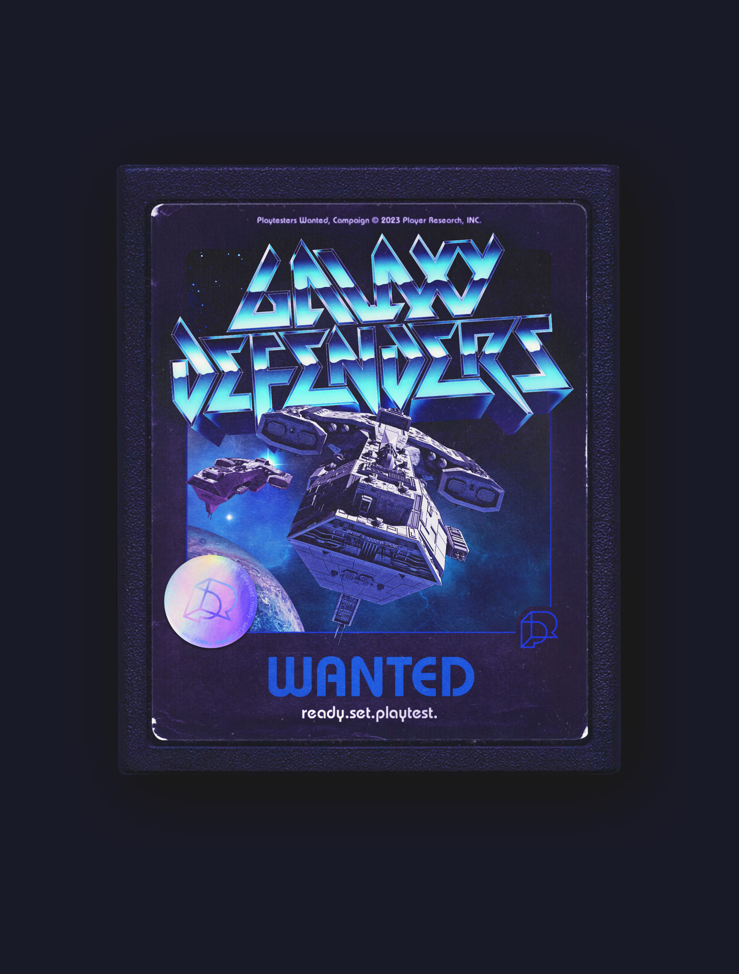 Galaxy Defenders Wanted visual on an old school cassette cartridge