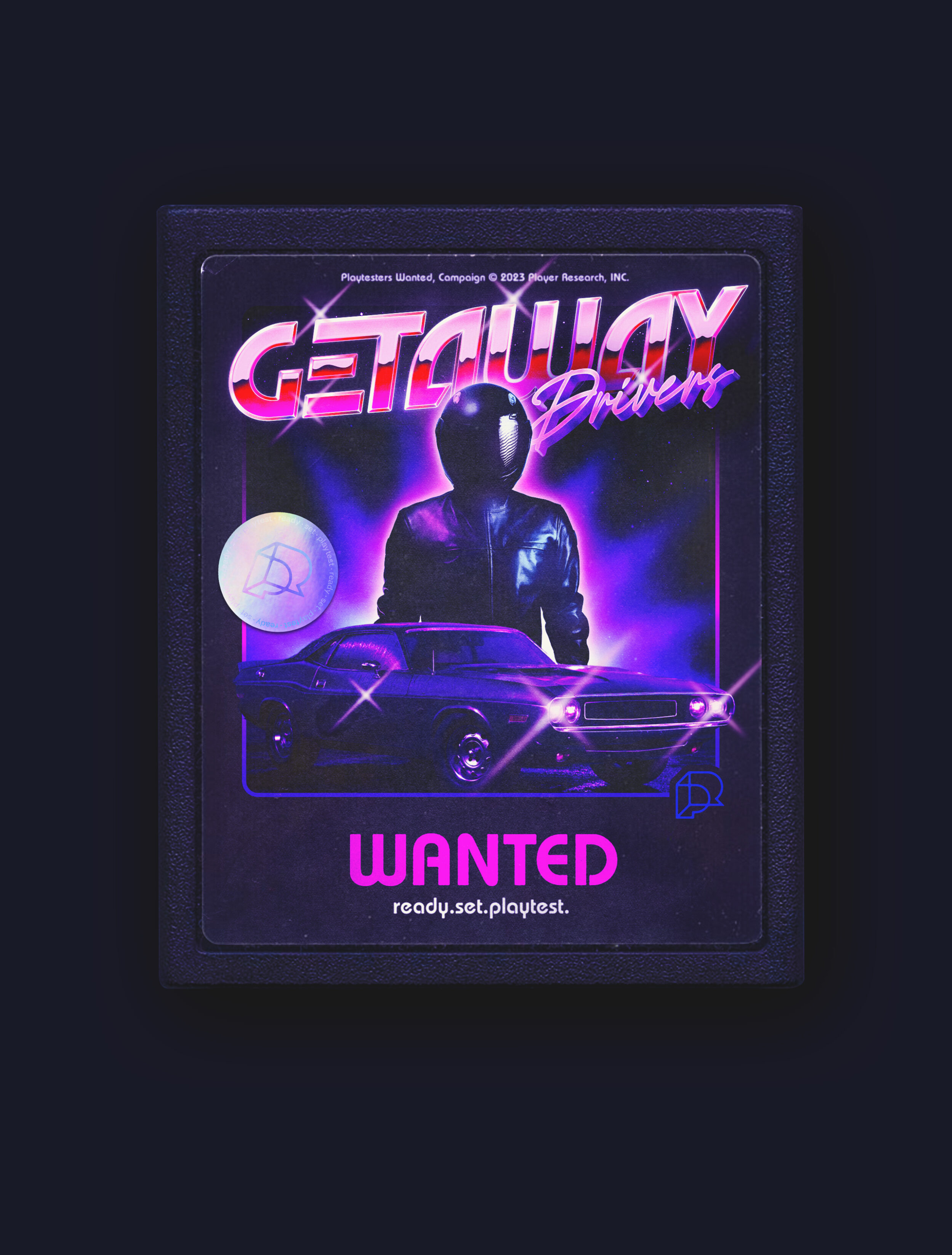 Getaway Drivers Wanted visual on an old school cassette cartridge