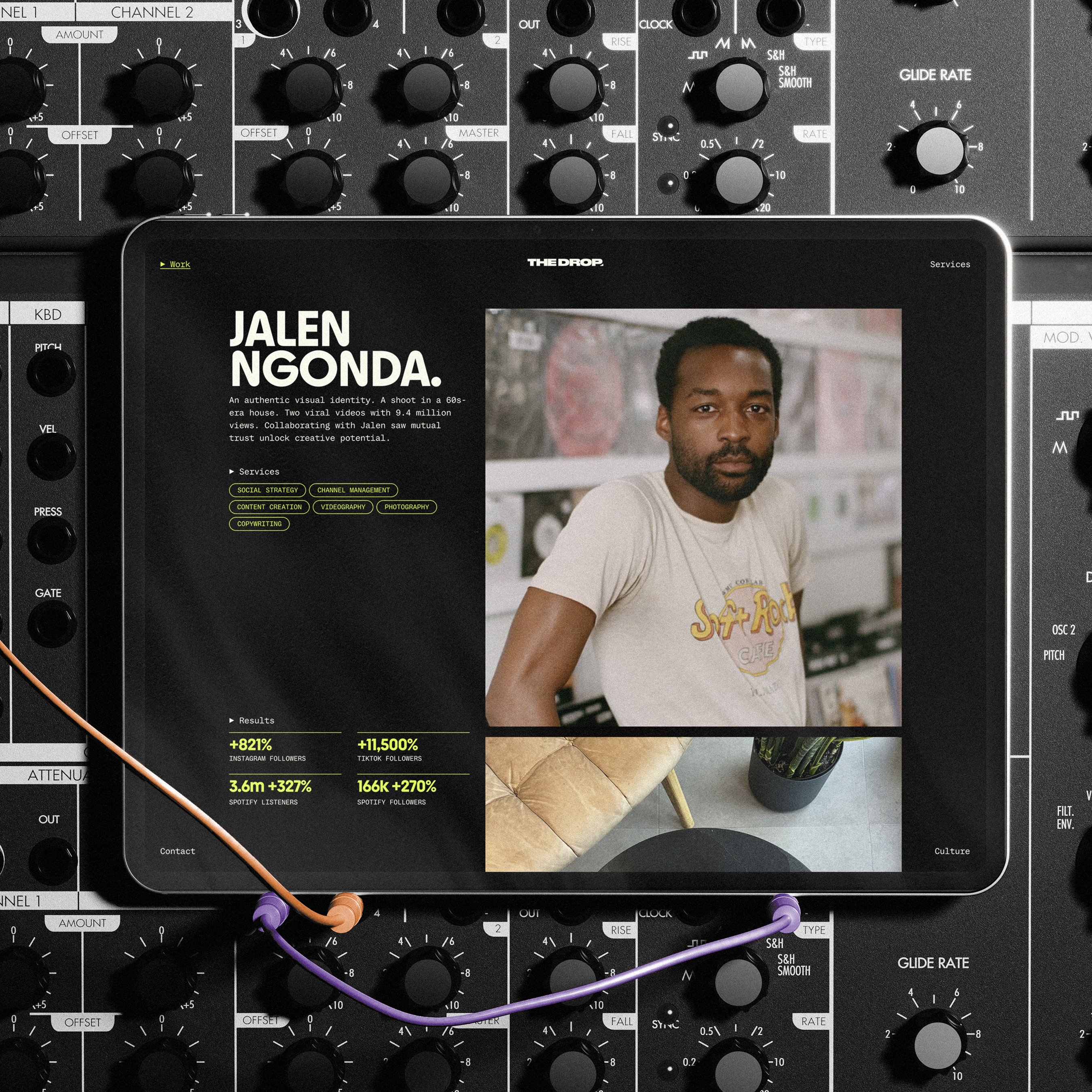 Client profile webpage shown in an iPad