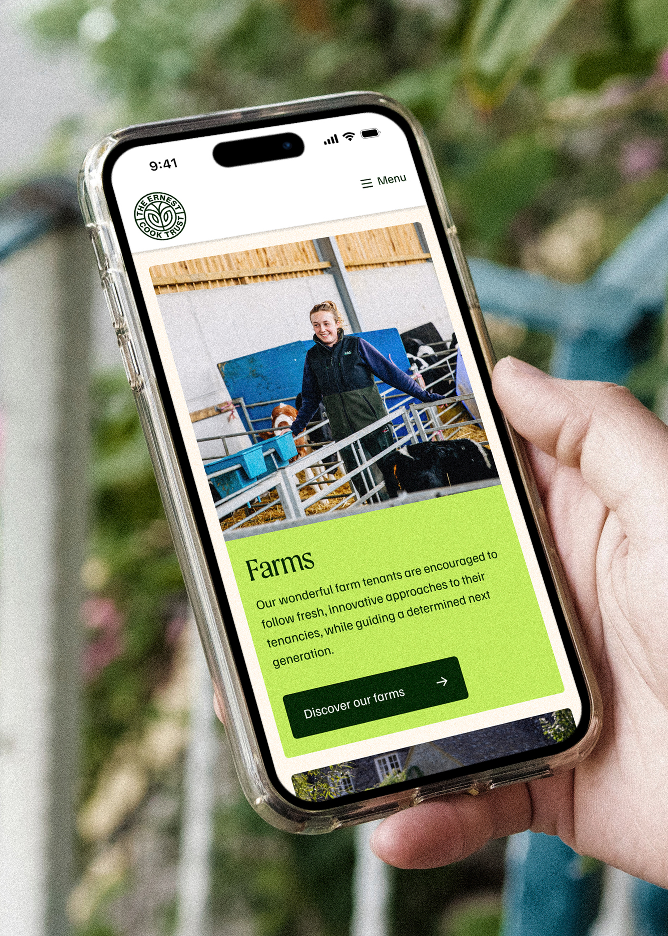 Website shown on a mobile phone.