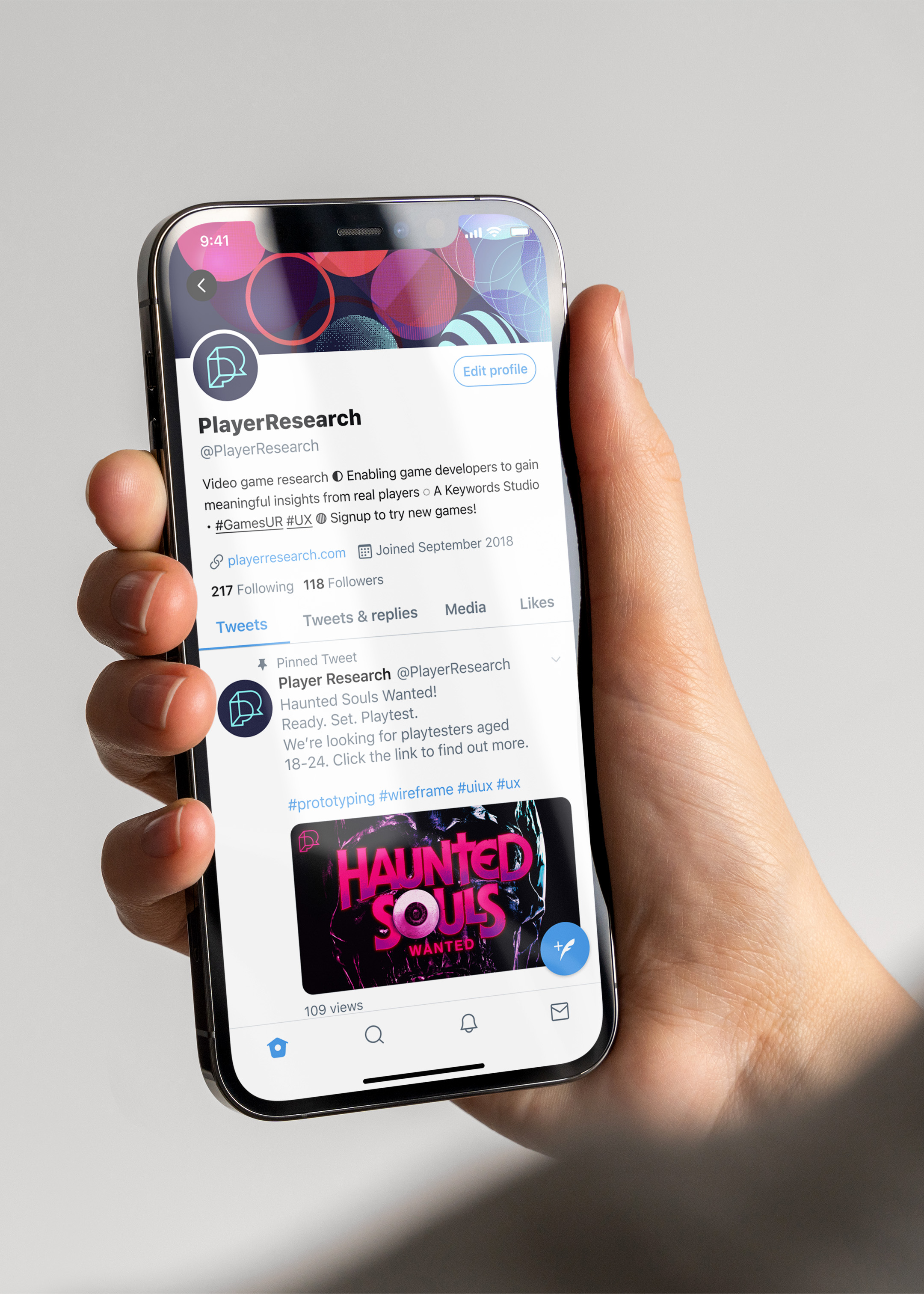 Player Research Twitter feed with a Haunted Souls Wanted post