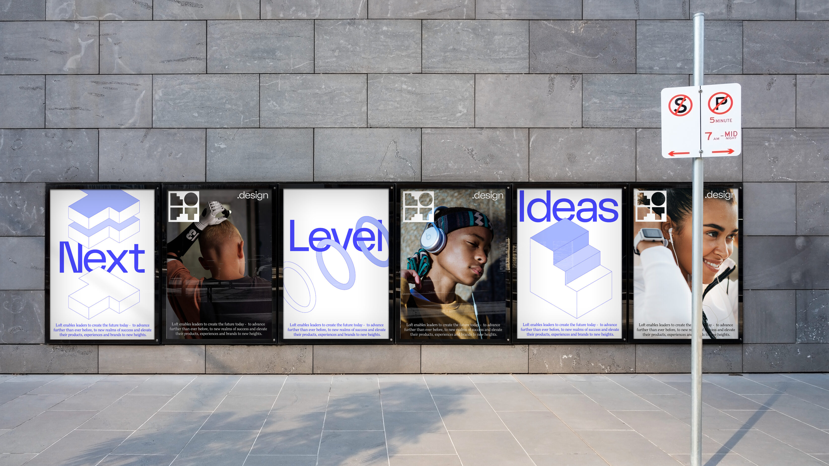 Poster series, containing six designs that alternate between type and graphic assets and images