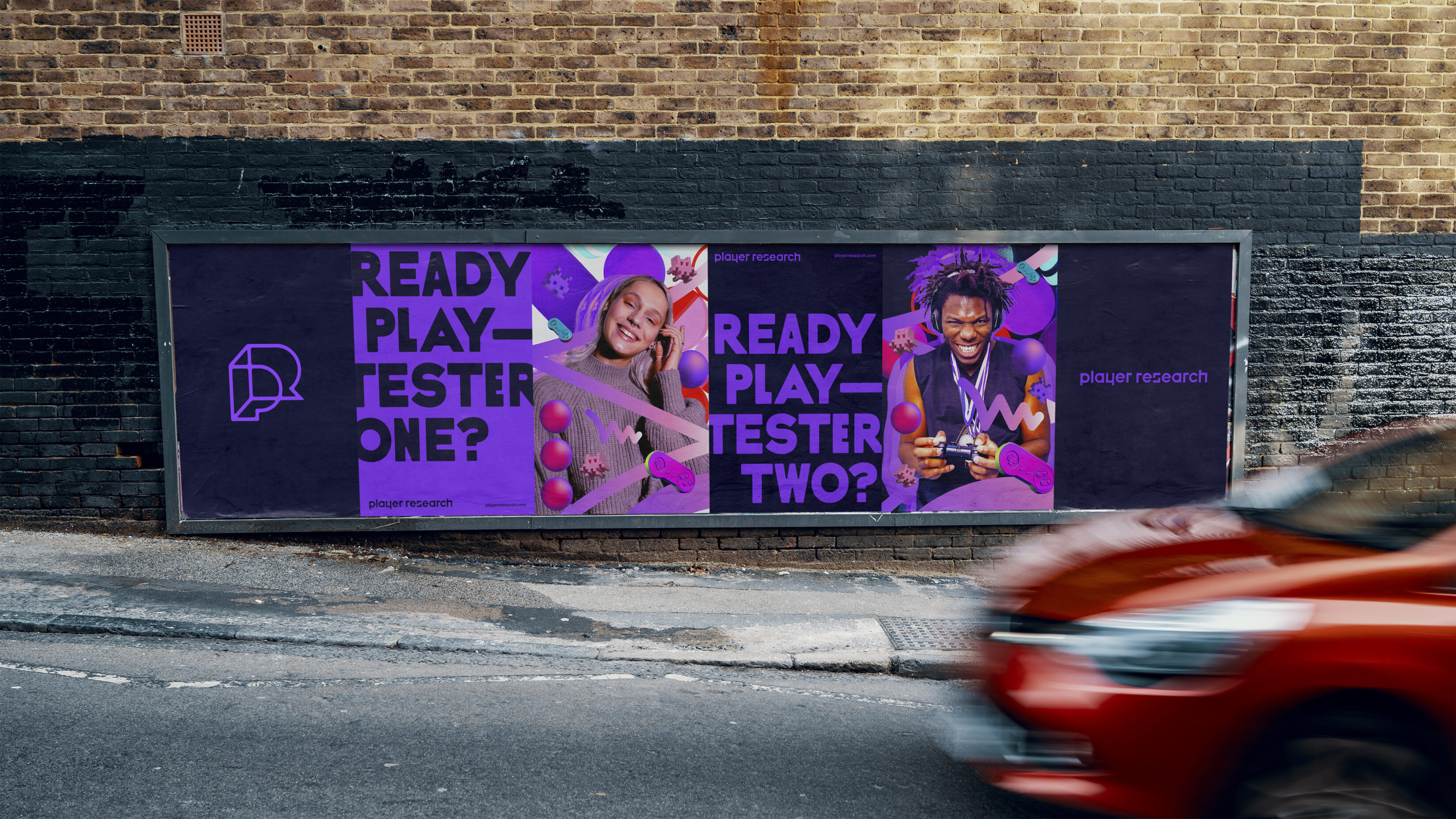 player research posters on street wall