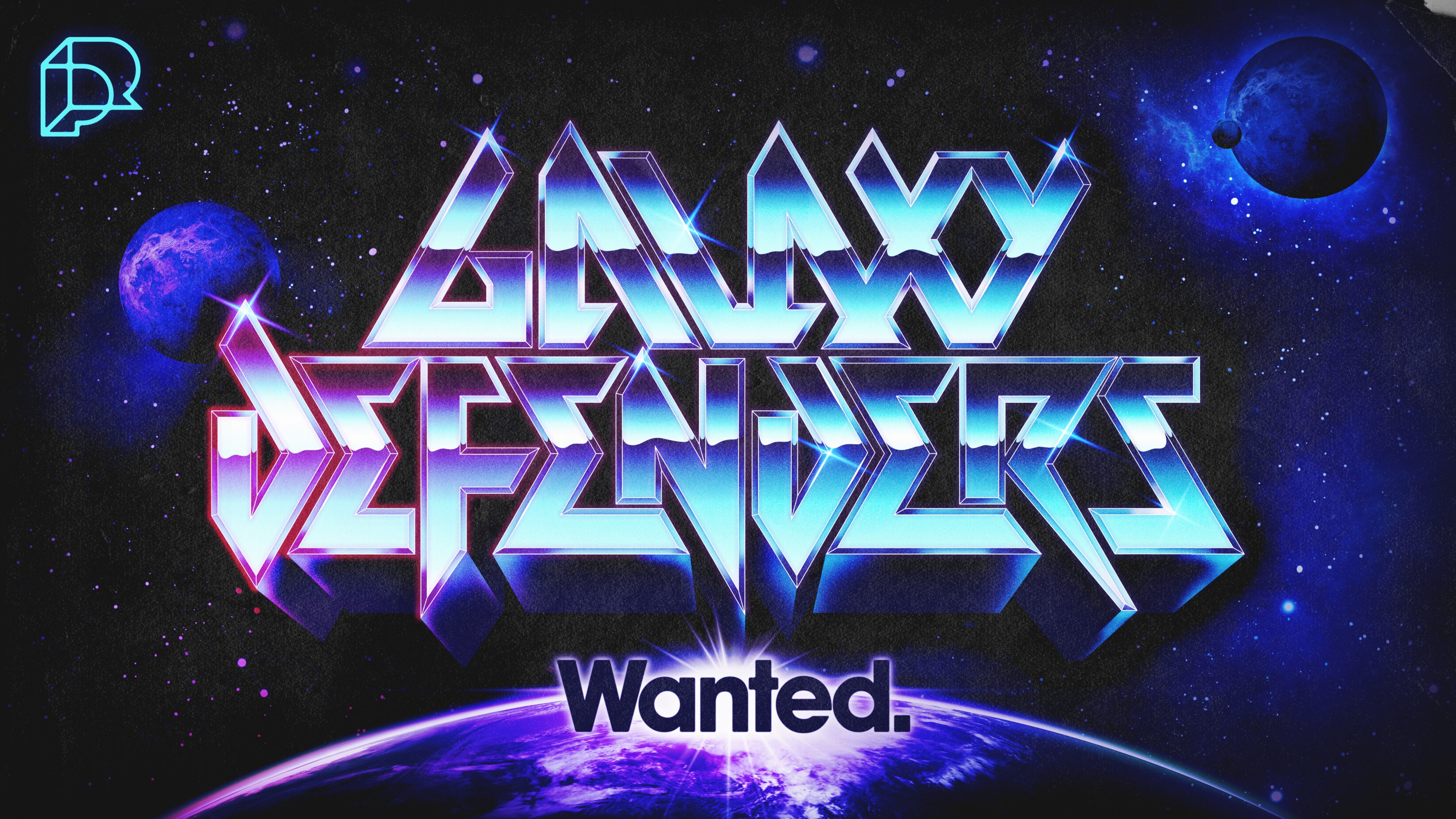 Galaxy Defenders Wanted graphic visual, with a space theme in the background