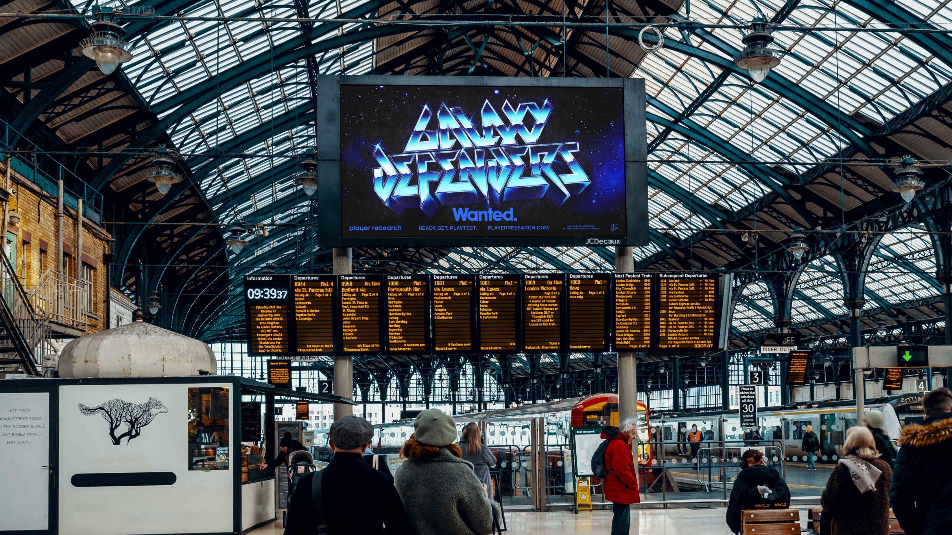 Galaxy Defenders Wanted billboard at Brighton station
