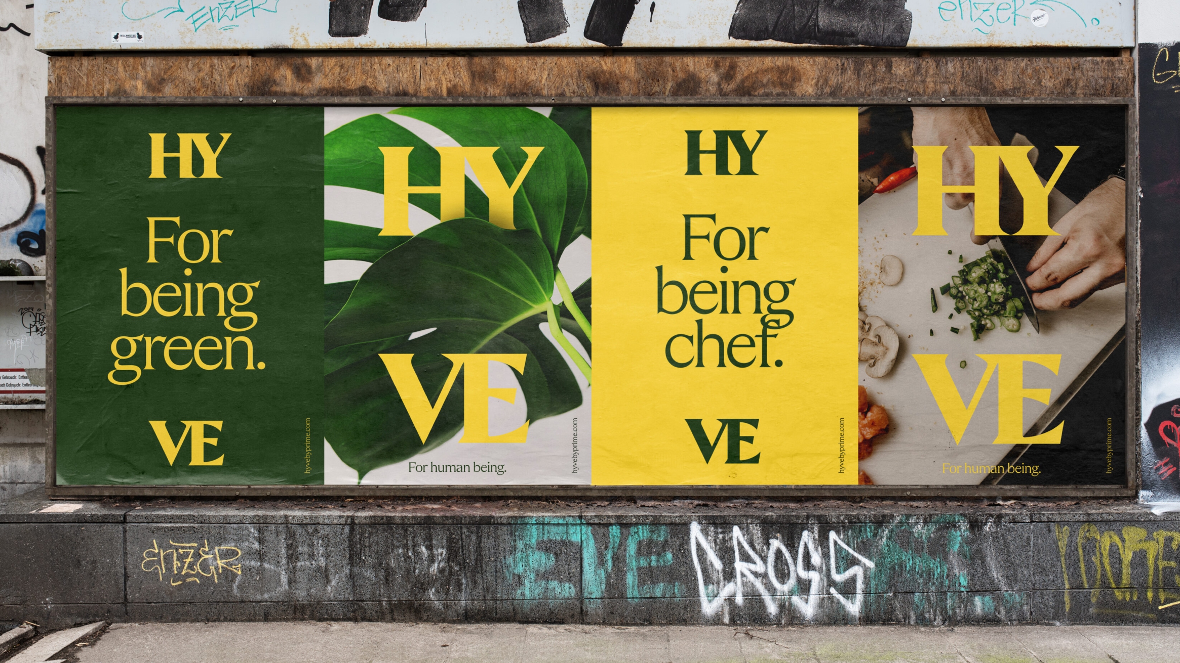 Outdoor poster set, consisting of four posters, with brand messaging and relative imagery.