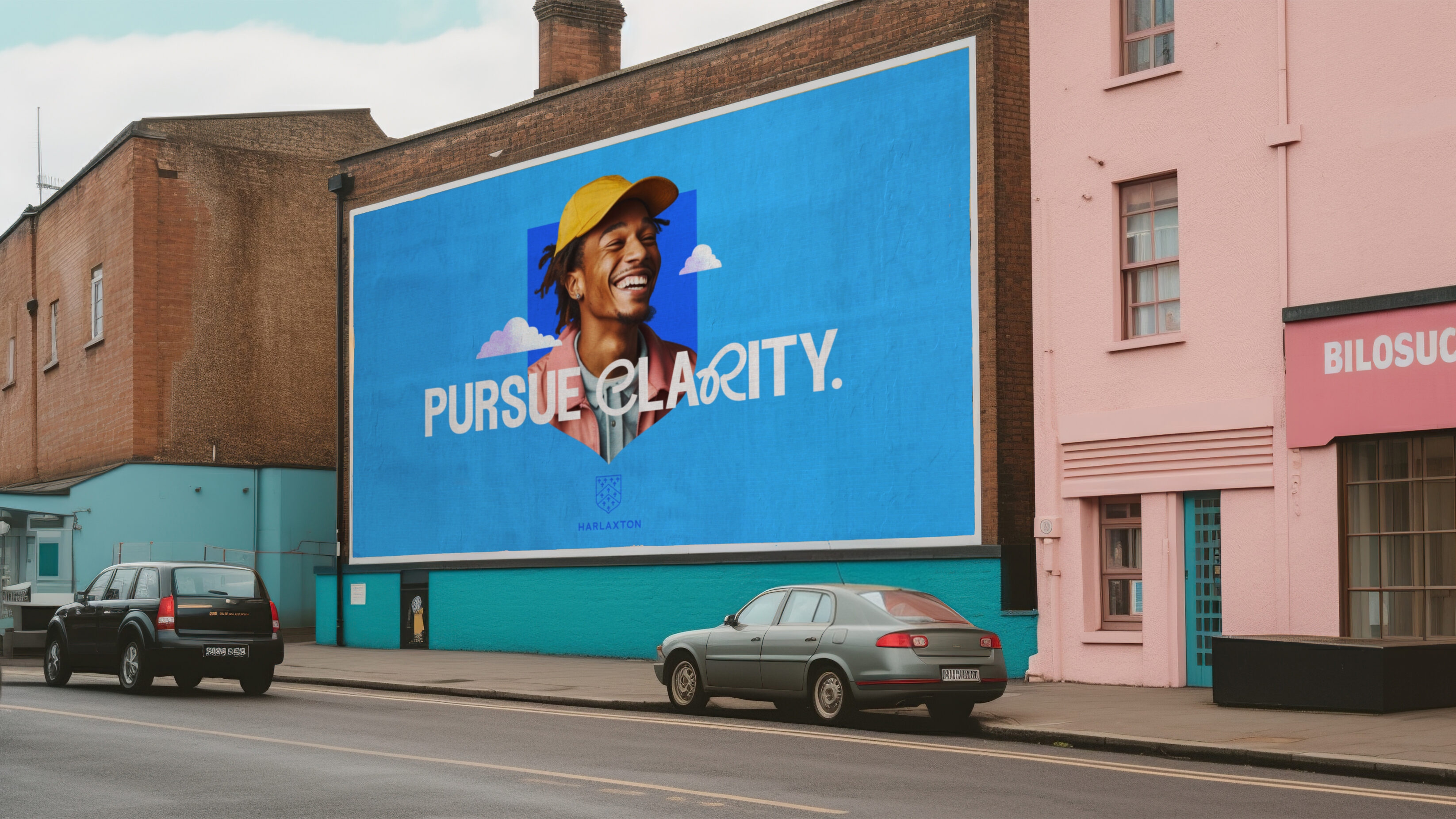 Young African American male protruding out of a shield, with the words Pursue Clarity included large over the top.