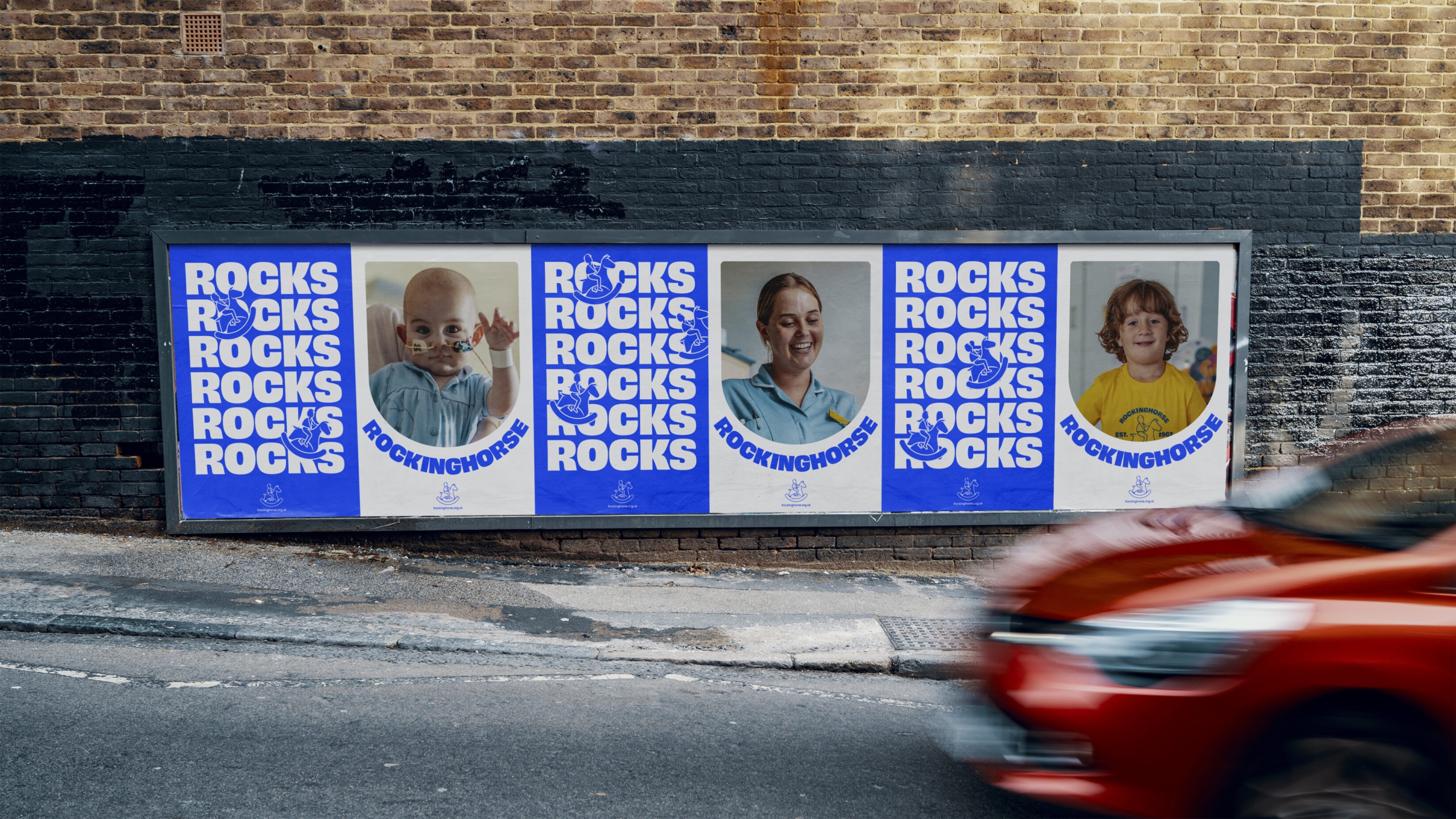 Rockinghorse billboard advertisement on side of road