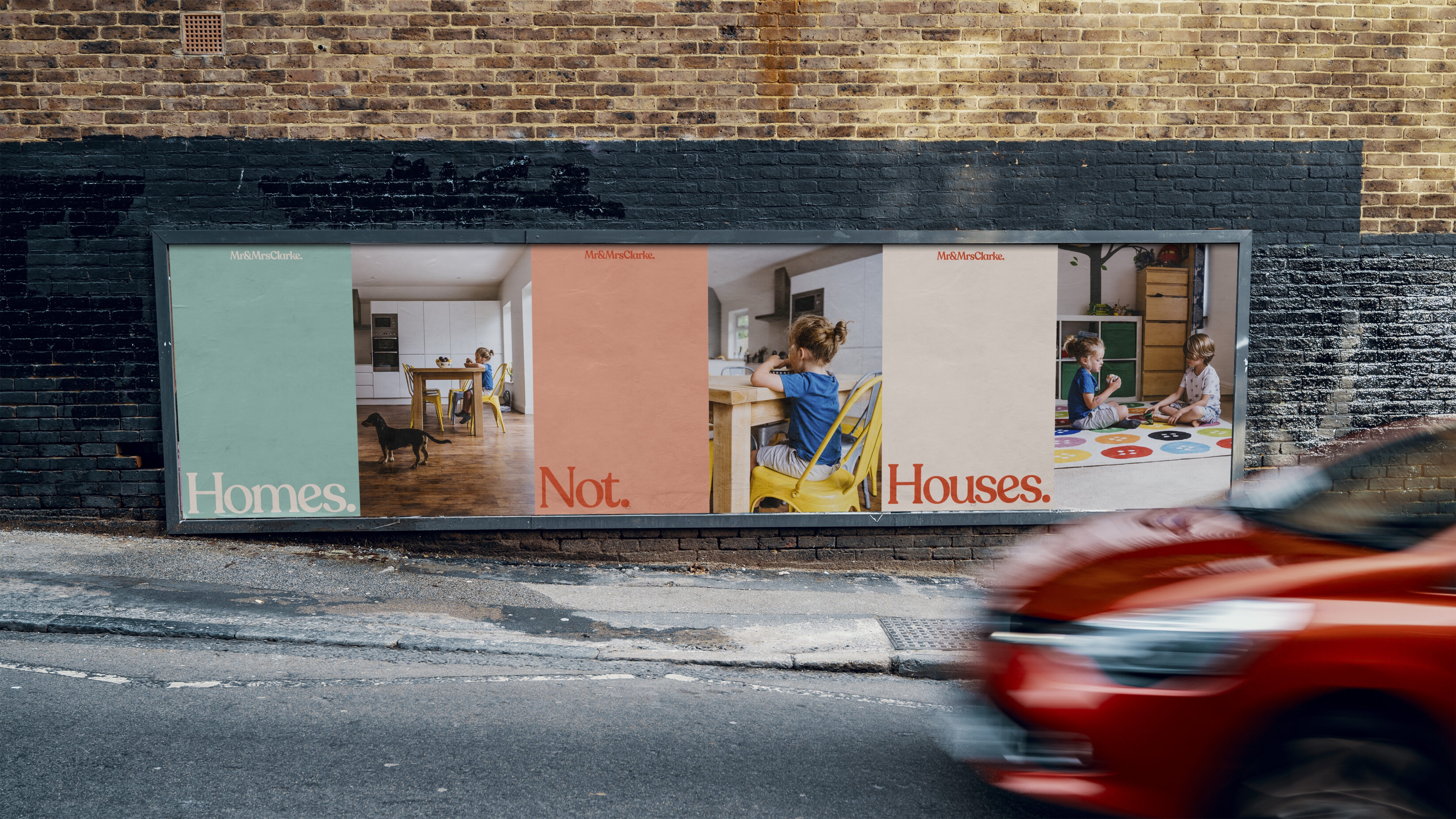 Out of home poster set, containing six posters. They alternate between typographic and image designs.