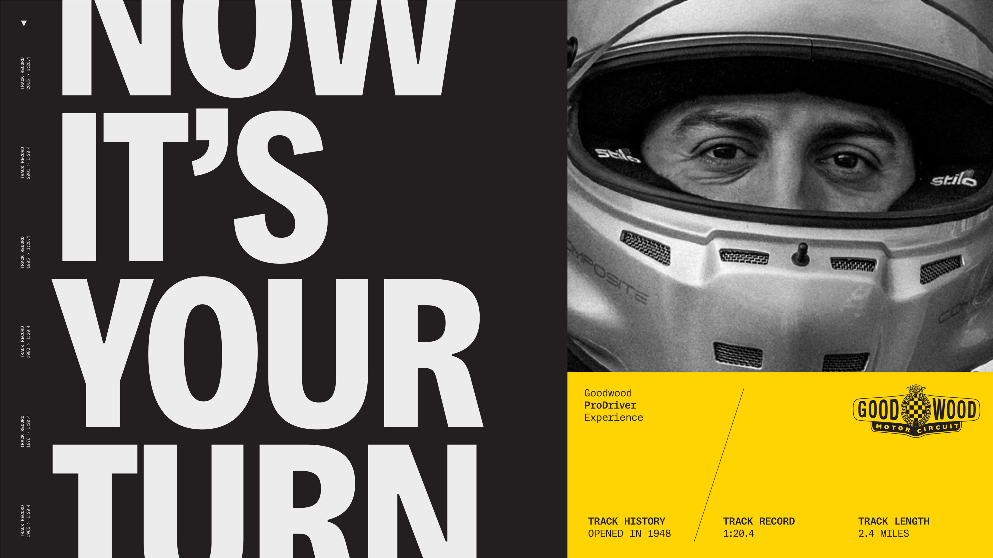 Now It's Your Turn - poster inviting drivers to have a go at driving a performance car at Goodwood Motor Circuit