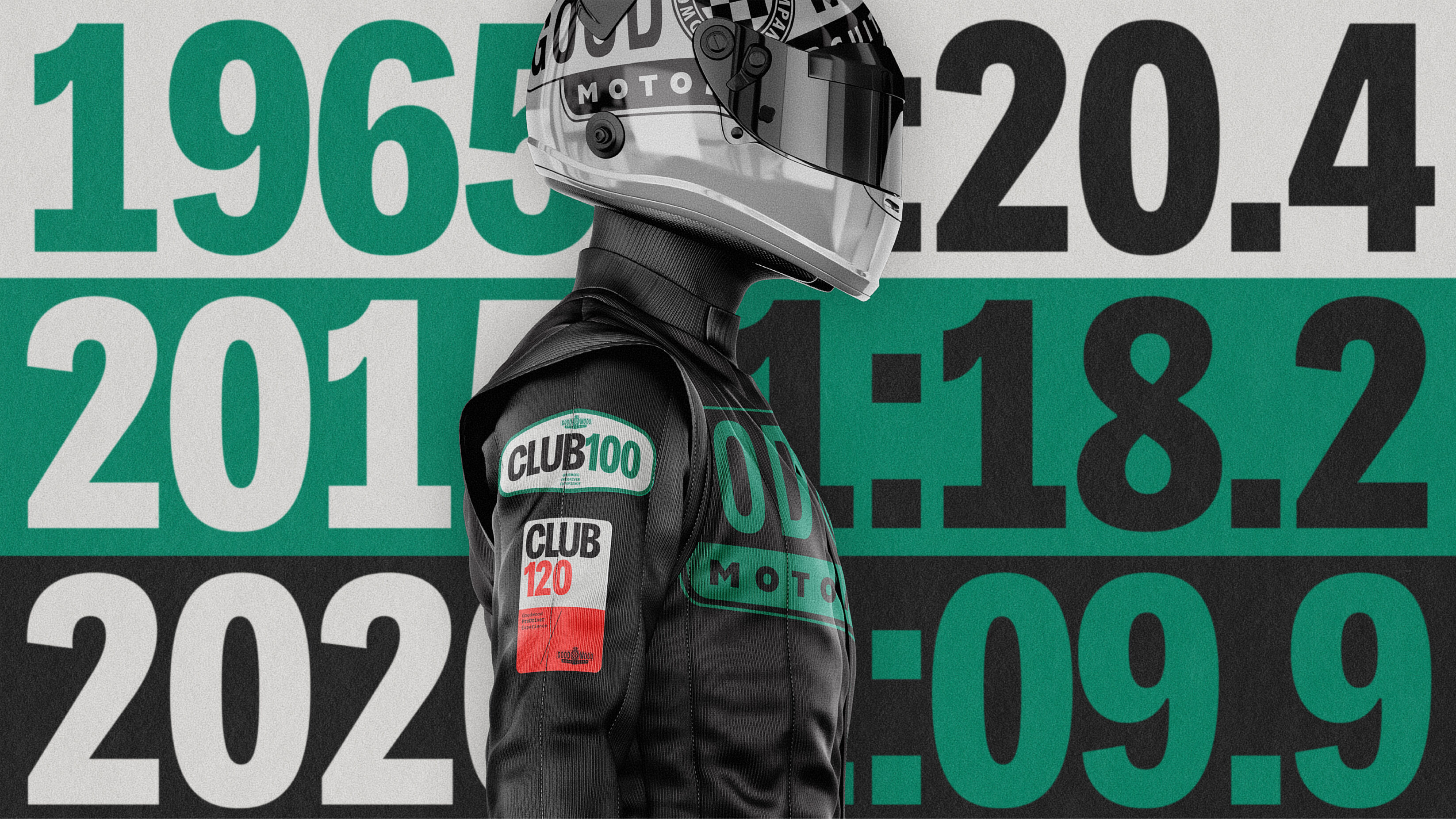 Racing driver with fastest times in large text behind him.