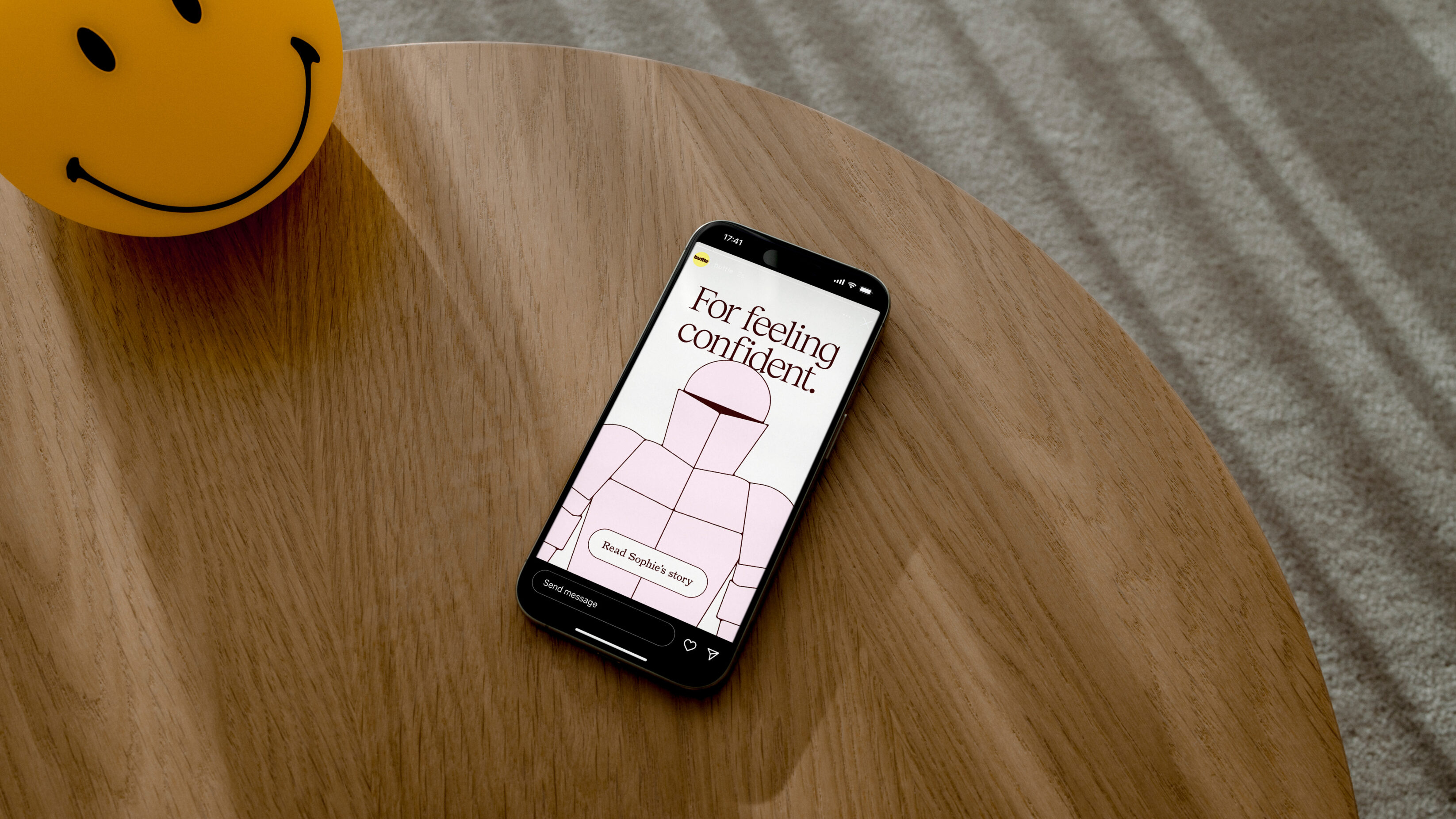 Instagram story on a mobile phone, which is sitting on a wooden table.