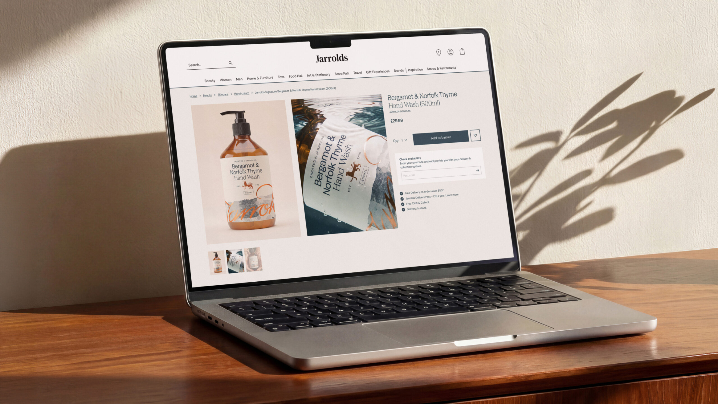 Jarrolds website page where you can buy the hand wash.