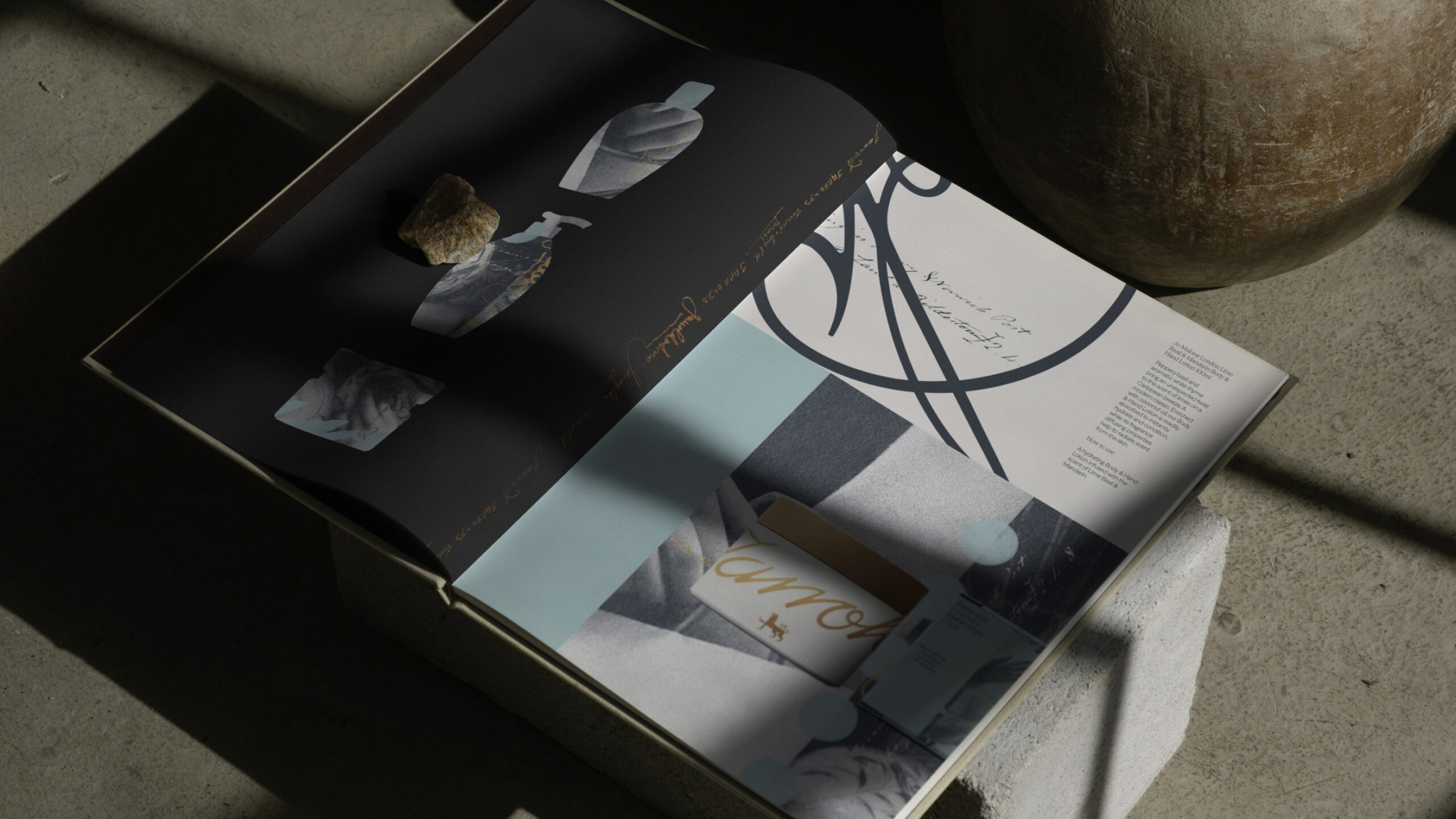 Coffee table book with showing pages using the palimpsest.