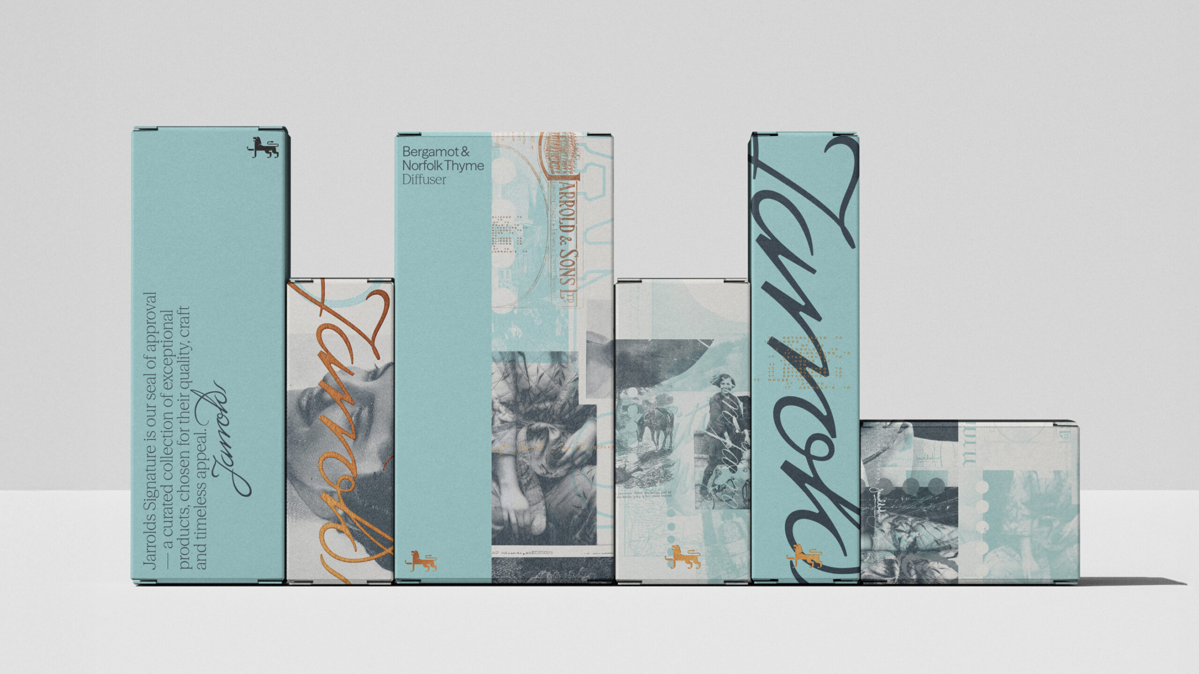 Packaging shot of the range of Bergamot & Norfolk Thyme products.